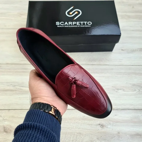 Burgundy Croco Leather Men\'s Loafer Golden Pass Men main image 3